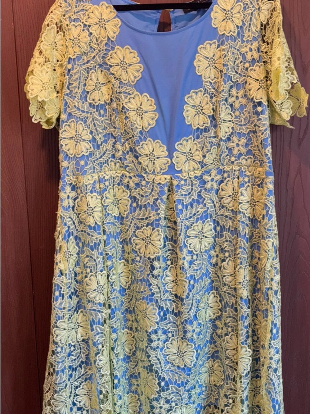 Eloquii Blue and Yellow Floral Lace Midi Dress